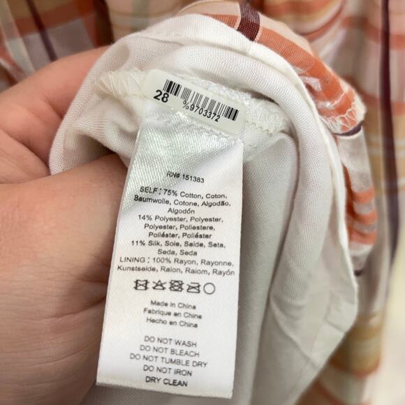 ANTHROPOLOGIE x CURRENT AIR Polly Ruffle Plaid Blouse Orange Cream {S41} - Picture 6 of 6